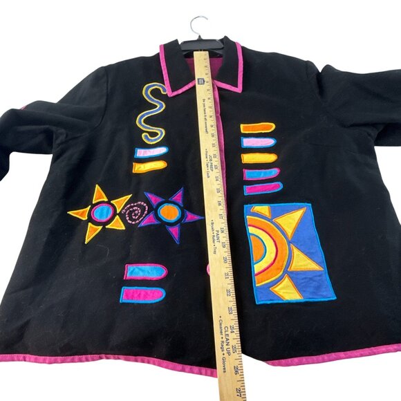 Allure Womens Star Embroidered Button Blazer Size XL Black Long Sleeve Tribal - Picture 9 of 9